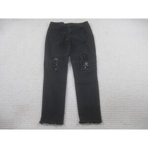Deja Bleu Jeans Womens 9 Black Distressed Sequin Patch Skinny Raw Hem Denim